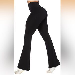 High Waisted Flare Leggings with Tummy Control Crossover Waist